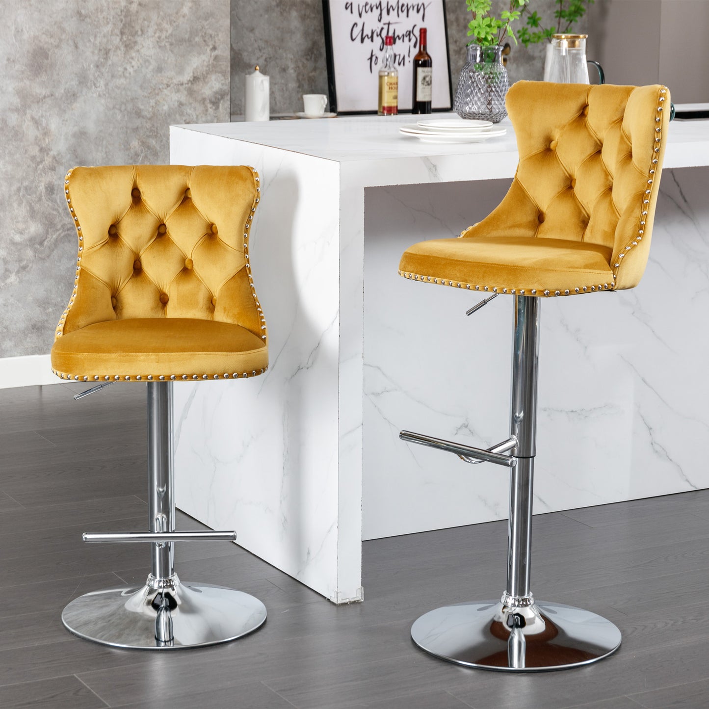 AA Furniture Gold Velvet Swivel Barstools 25-33in Set Of 2