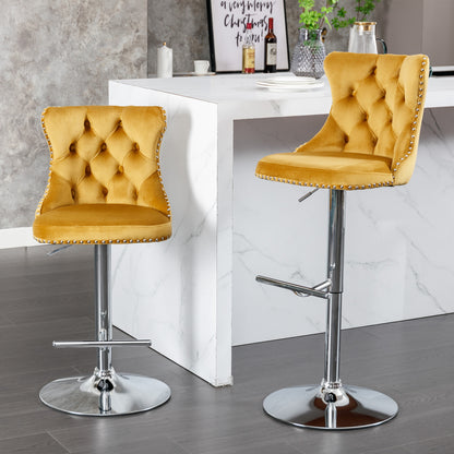 AA Furniture Gold Velvet Swivel Barstools 25-33in Set Of 2