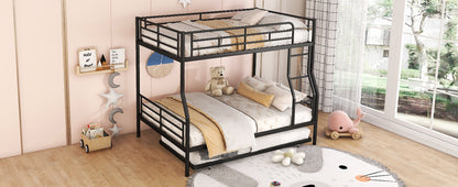 Stylish Black Full XL Over Queen Metal Bunk Bed with Trundle for Optimal Space Utilization
