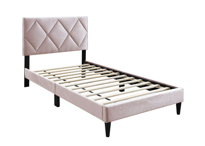 Adjustable Light Pink Velvet Full Size Bed Frame with Stylish Headboard for Youth Bedrooms