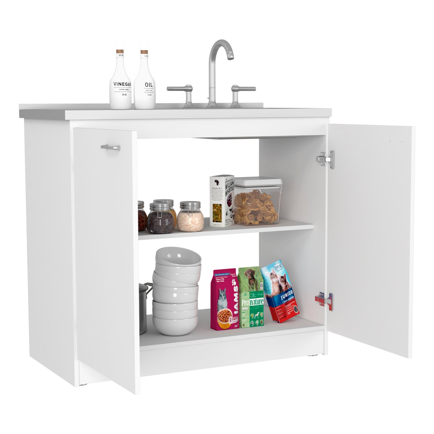 Versatile White Kitchen Utility Sink Cabinet with Storage