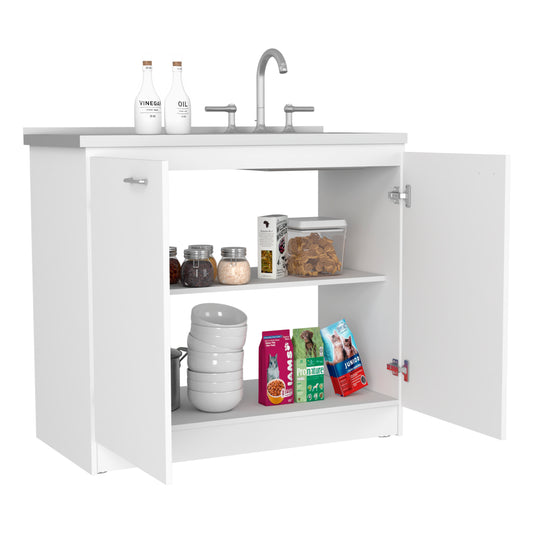 Versatile White Kitchen Utility Sink Cabinet with Storage
