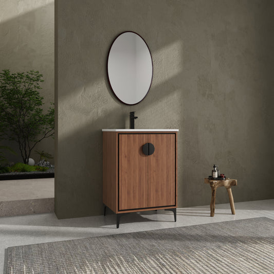 Modern 24-Inch Bathroom Vanity with Ceramic Sink, Stylish Storage Cabinet with Soft Closing Doors