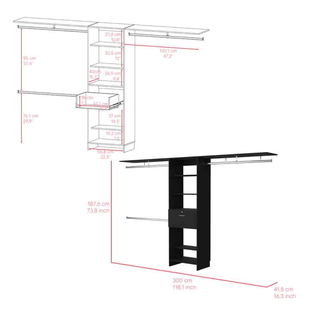 Ashland Black Bedroom Closet Organization System