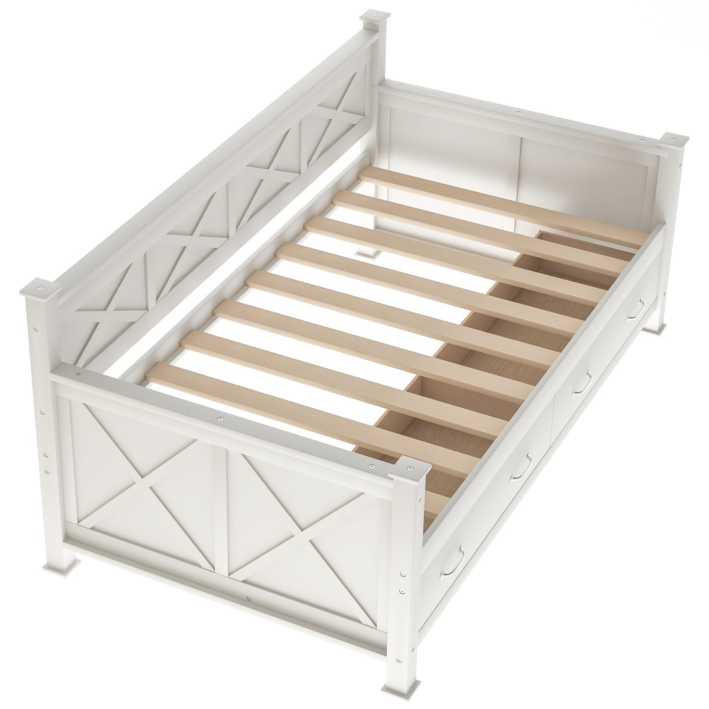 Cream White Twin Size Wooden Daybed with Rustic and Modern Touches
