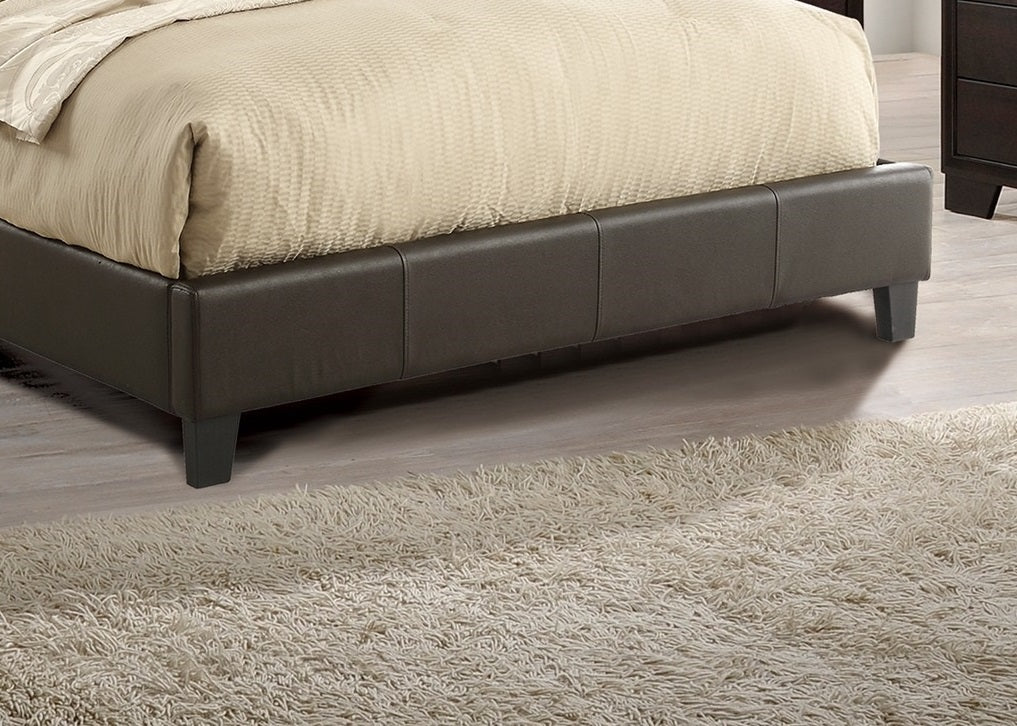 Luxurious Brown Faux Leather Queen Bed Set with Two-Panel Headboard for Modern Bedrooms