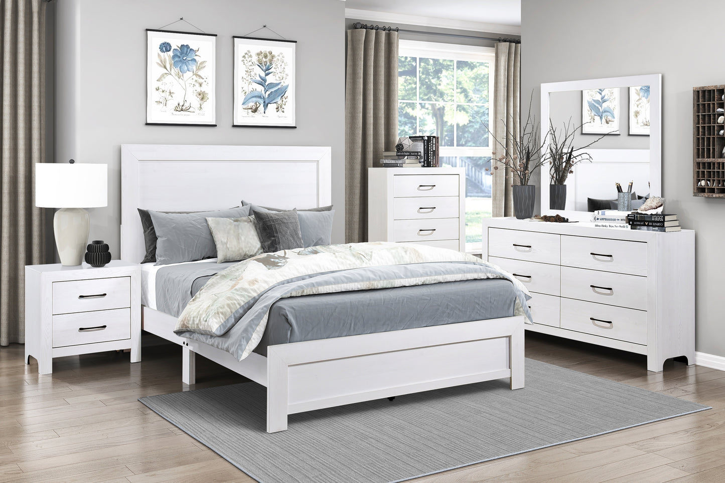 Modern White Queen Panel Bed with Rustic Charm - Bed in a Box