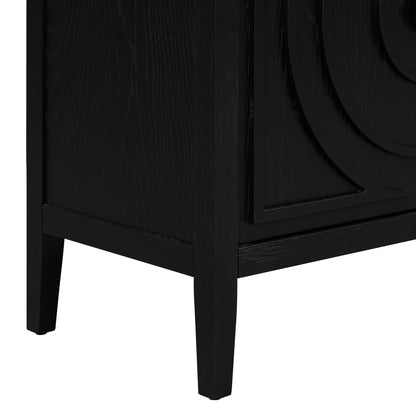 TREXM Retro Sideboard door with Circular Groove Design Round Metal Door Handle for Entrance, Dinning Room, Living Room (Black)