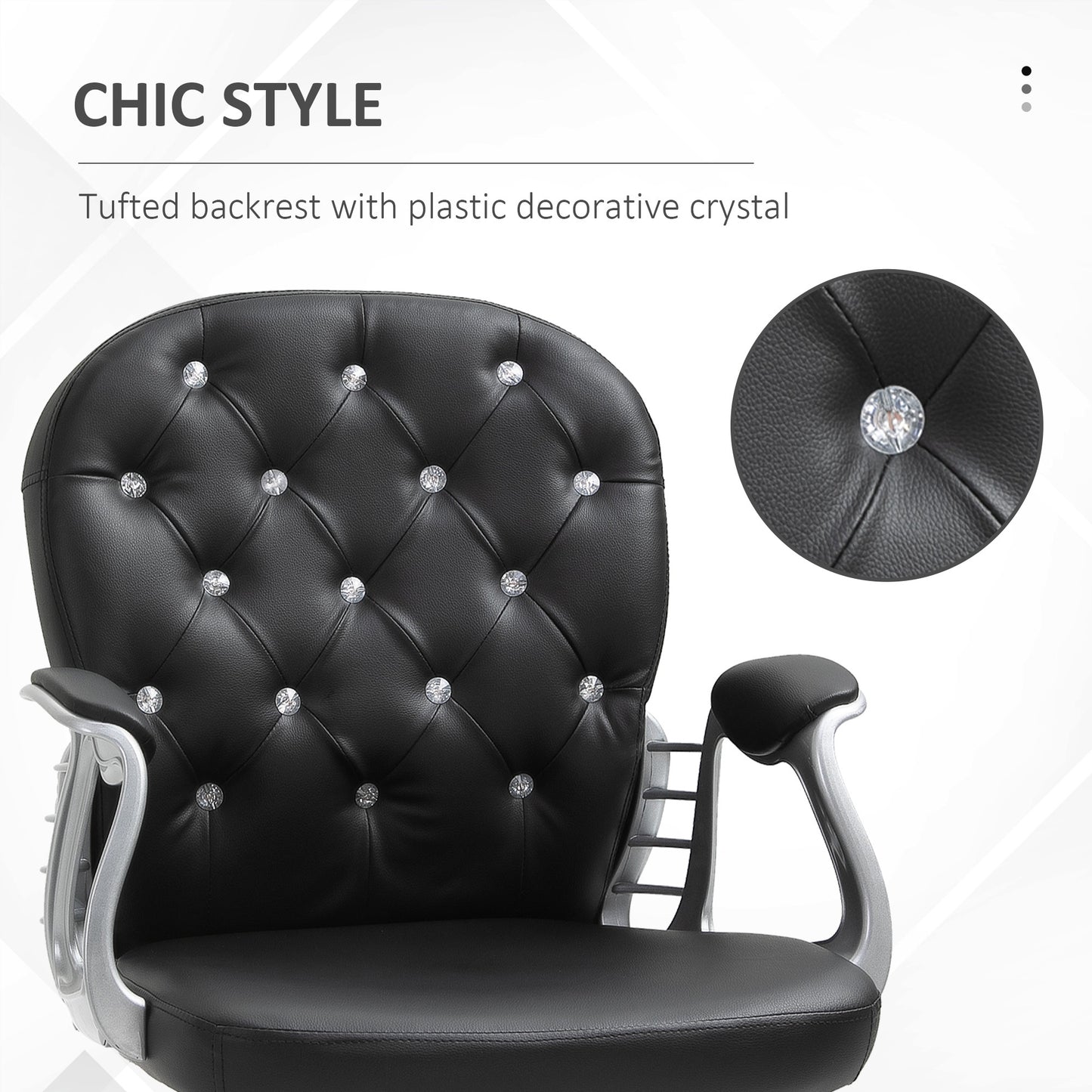 Button-Tufted Adjustable Black PU Leather Desk Chair with Padded Armrests and Swivel Wheels