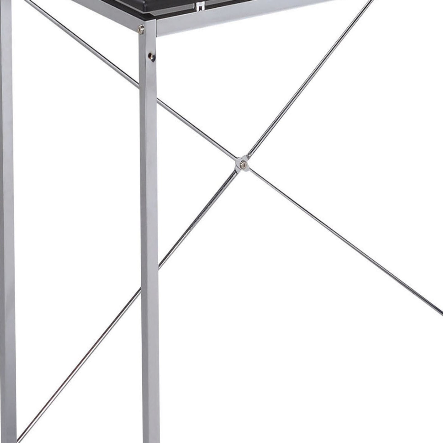 Modern Black & Chrome Industrial Writing Desk with Open Shelving