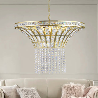 8-Light Crystal Waterfall Chandelier, 23.6 Modern Ceiling Light for Living Room, Dining, Sand Gold Finish