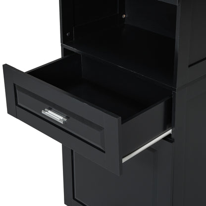 Stylish Tall Black Bathroom Storage Cabinet with Removable Laundry Basket and Ample Organizing Space