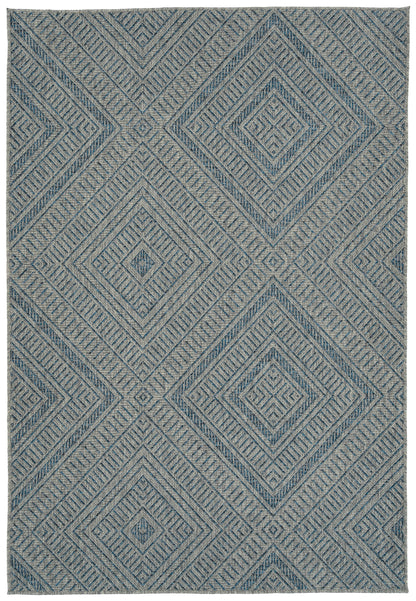 Rectangle Area Rug, 5'3" x 7'6", Polypropylene, Indoor/Outdoor, UV/Stain Resistant, Modern Textured Blue