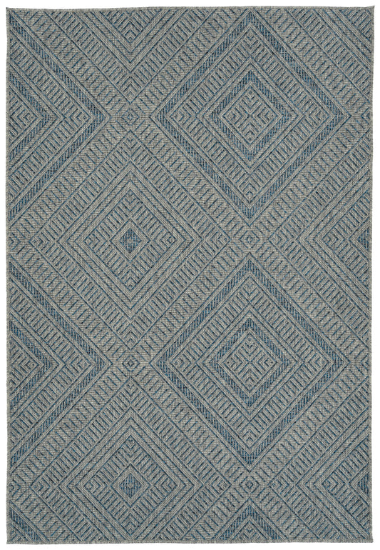 Rectangle Area Rug, 5'3" x 7'6", Polypropylene, Indoor/Outdoor, UV/Stain Resistant, Modern Textured Blue