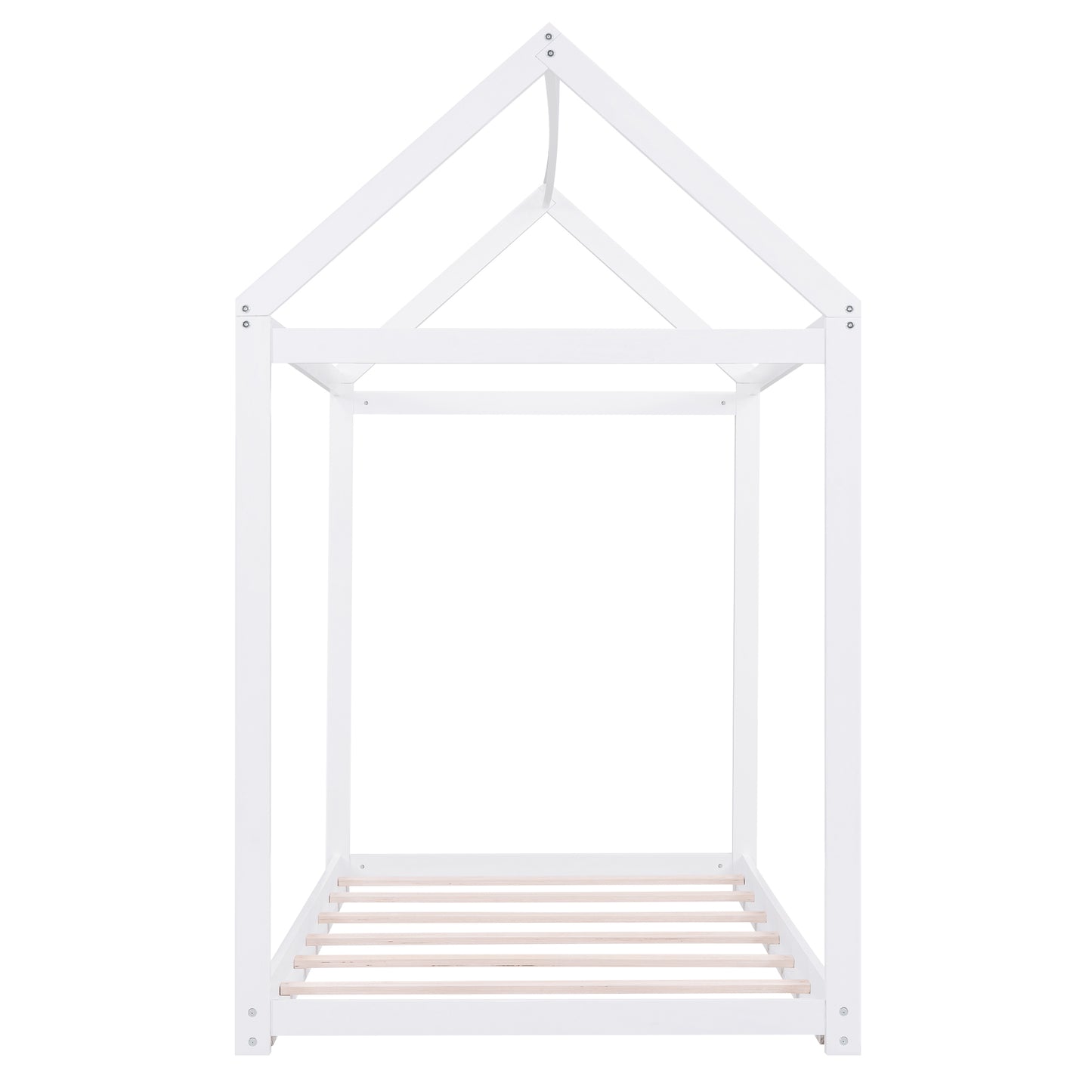 White Twin Size Pine Wood House Bed for Kids