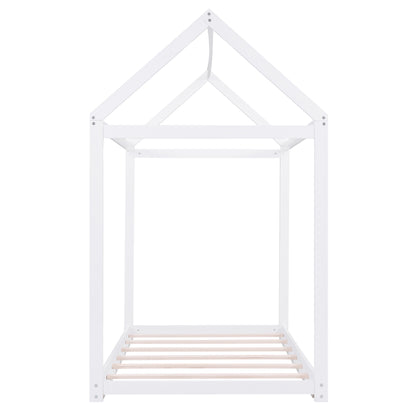 White Twin Size Pine Wood House Bed for Kids