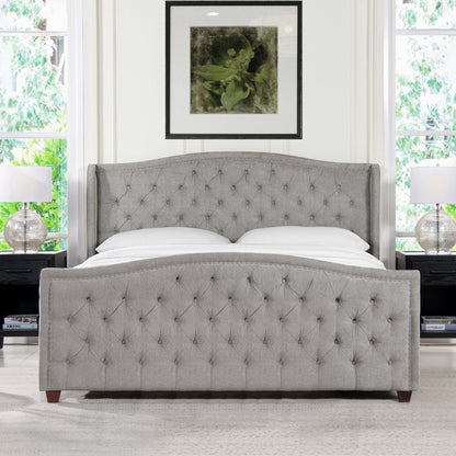 Marcella King Size Upholstered Shelter Headboard Bed Set in Silver Grey