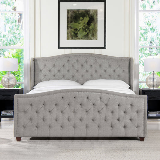 Marcella King Size Upholstered Shelter Headboard Bed Set in Silver Grey