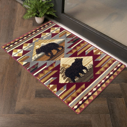 Lodge Area Rug, 87 x 63 in, Polypropylene, Jute Backing, Stain-Resistant, Ideal for Entryways, Red