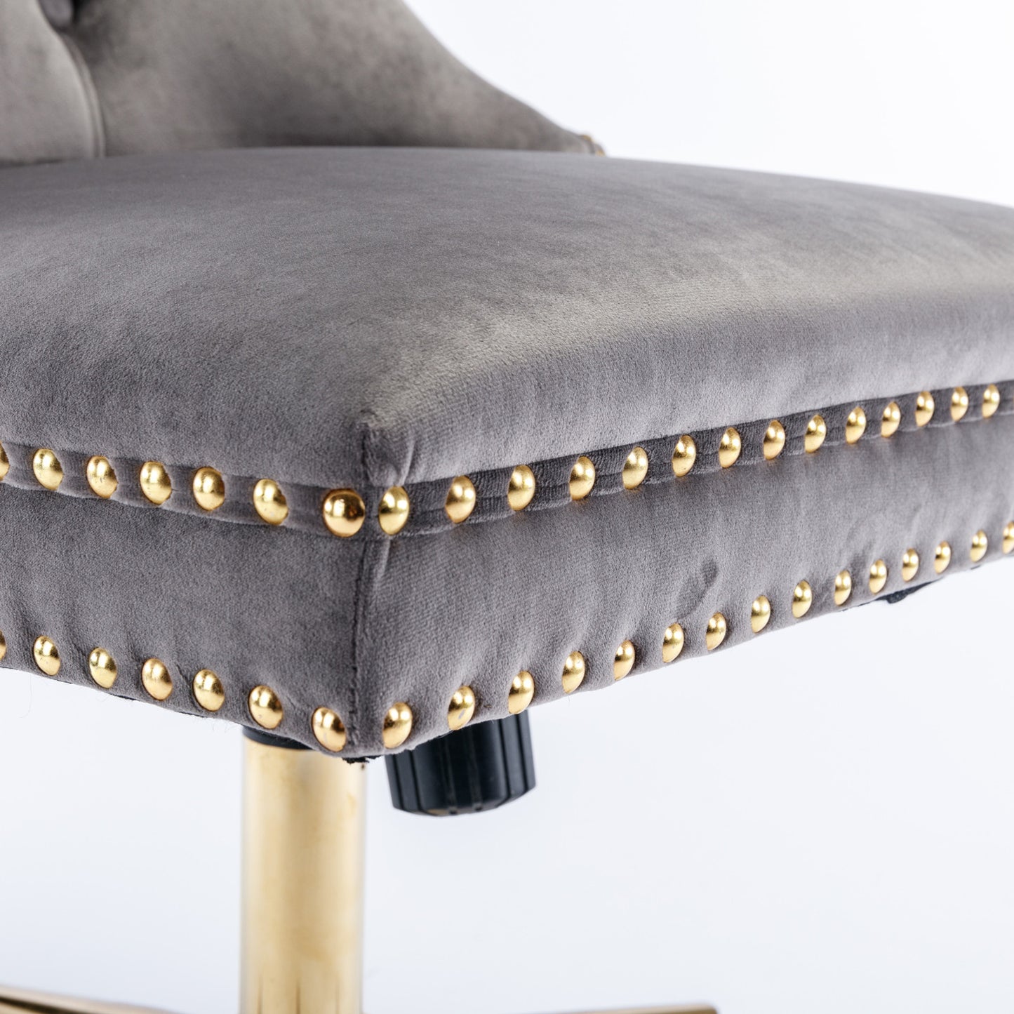 Luxurious Gray Velvet Tufted Home Office Chair with Gold Metal Base, Adjustable Swivel Design