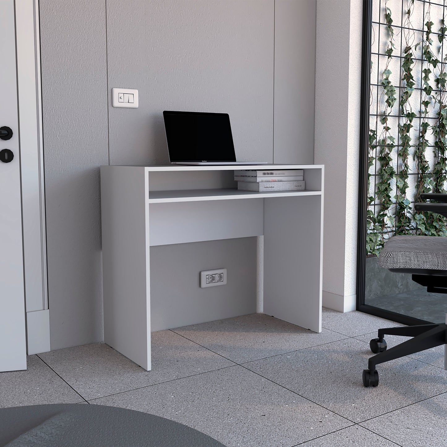 Modern 35" Rectangular Writing Desk with Open Shelf for Versatile Use