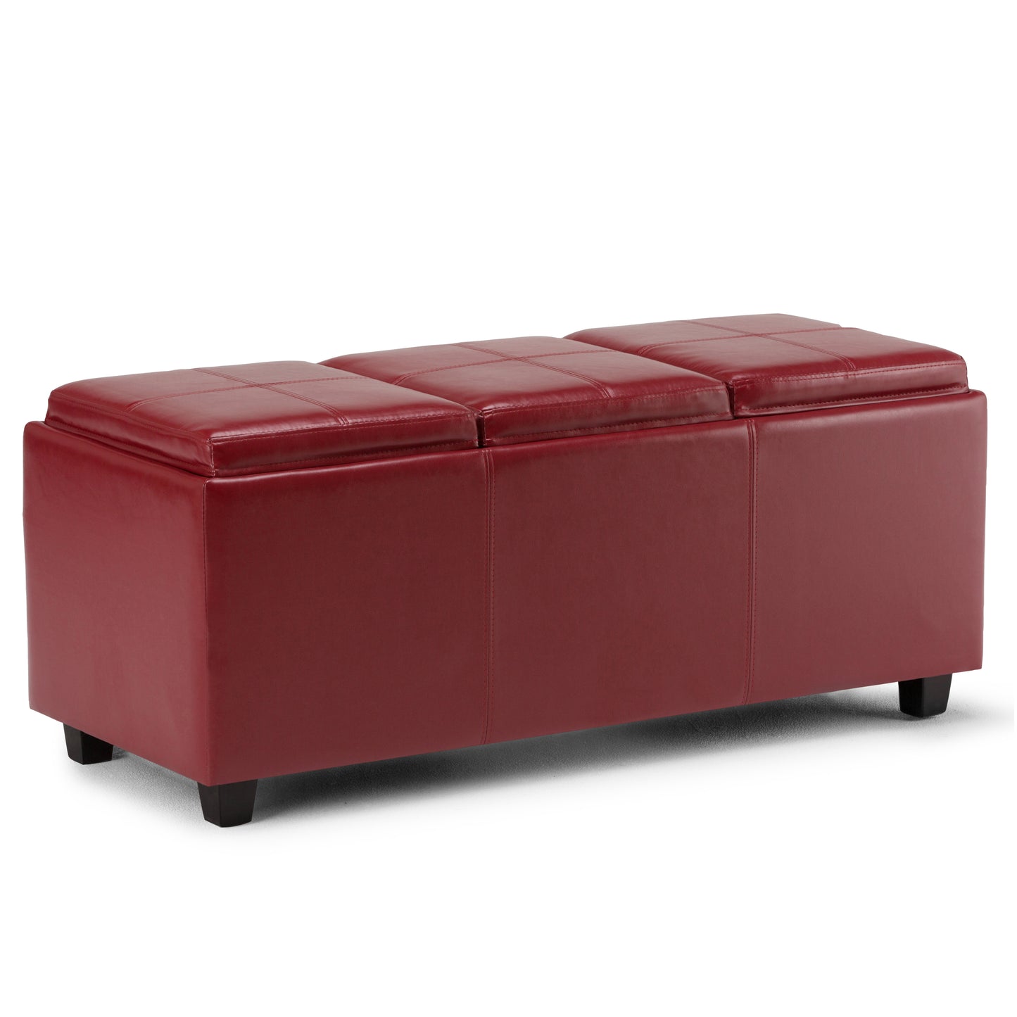 Storage Ottoman with 3 Flip Trays, Large Interior Storage, Wood & Foam, Faux Leather, Room Bench, Red
