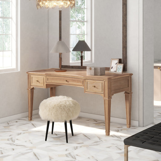 Elegant 55" Solid Wood Executive Desk with 3 Soft-Close Drawers in Natural Brown Finish