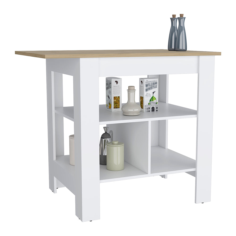 Pompeya Kitchen Island with Three Storage Shelves in Elegant White Finish
