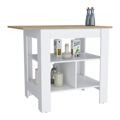 Pompeya Kitchen Island with Three Storage Shelves in Elegant White Finish