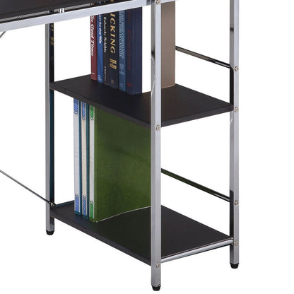 Modern Black & Chrome Industrial Writing Desk with Open Shelving