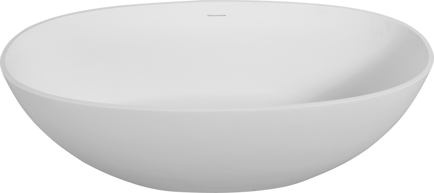 Luxury 65" Matte White Freestanding Soaking Bathtub, Handcrafted Solid Surface with Overflow and Pop-up Drain