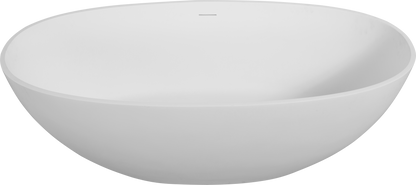 Luxury 65" Matte White Freestanding Soaking Bathtub, Handcrafted Solid Surface with Overflow and Pop-up Drain