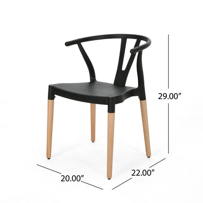 2-Pack Plastic Dining Chairs, 20 x 22 x 29 in, Polypropylene, Modern Minimalist, Lightweight, Black