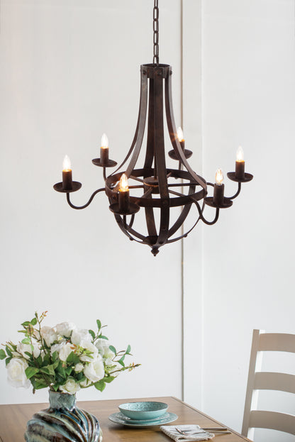 Six-Light Iron Chandelier with Adjustable Chain, 25x22x24in, 6x E12, 60W, Hardwired Antique Black