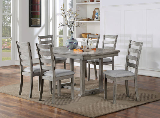 Dining Set With Six Fabric Chairs 7 Piece Gray Finish