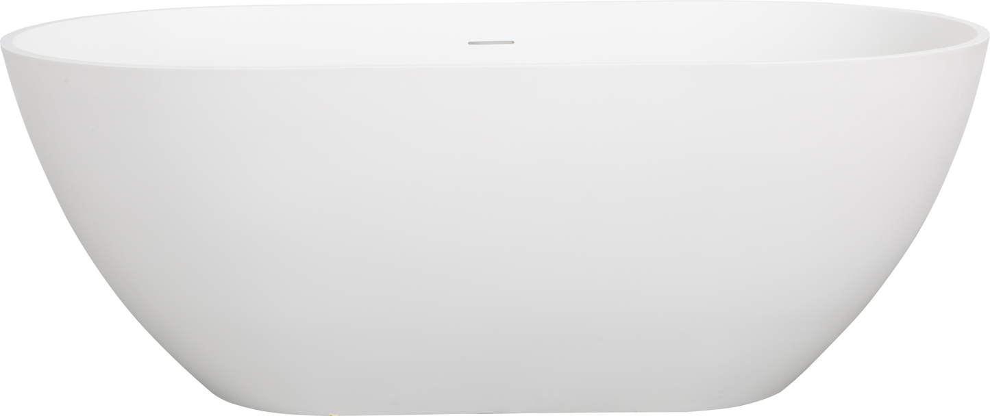 Luxury 59" Freestanding Solid Surface Soaking Bathtub with Overflow and Pop-up Drain in Matte White for Contemporary Bathrooms