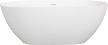 Luxury 59" Freestanding Solid Surface Soaking Bathtub with Overflow and Pop-up Drain in Matte White for Contemporary Bathrooms