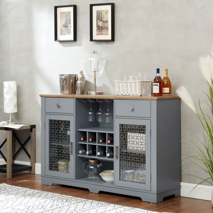 Light Blue Farmhouse Buffet Cabinet With Glass Doors