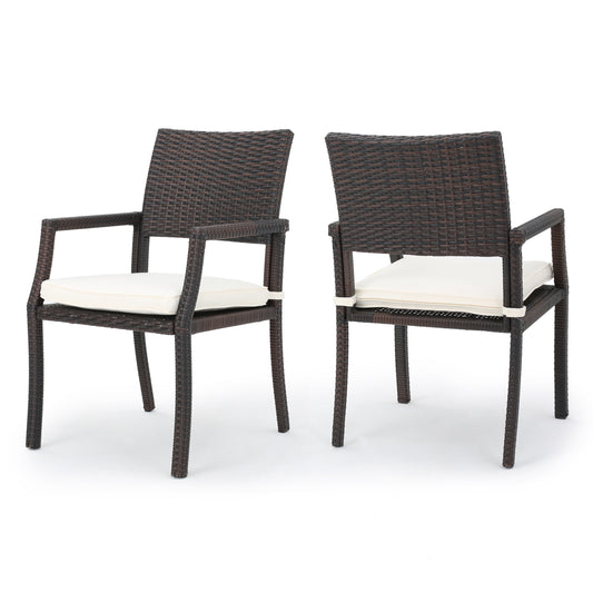 Outdoor Wicker Dining Chair Set With Water Resistant Cushions For Patio Or Deck 21 Inches By 26 Inches Set Of 2 Brown