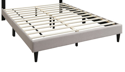 Chic Vintage Queen Bed with Light Brown Burlap Fabric and Nailhead Trim Headboard