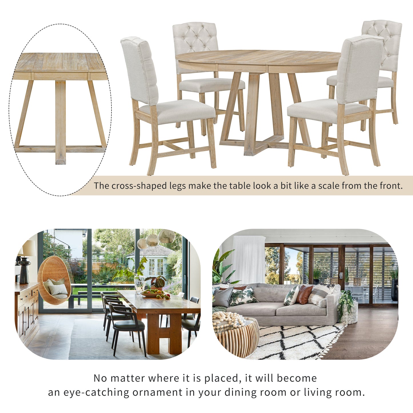 Retro 5 Piece Round Dining Set With 16In Leaf Chairs Natural