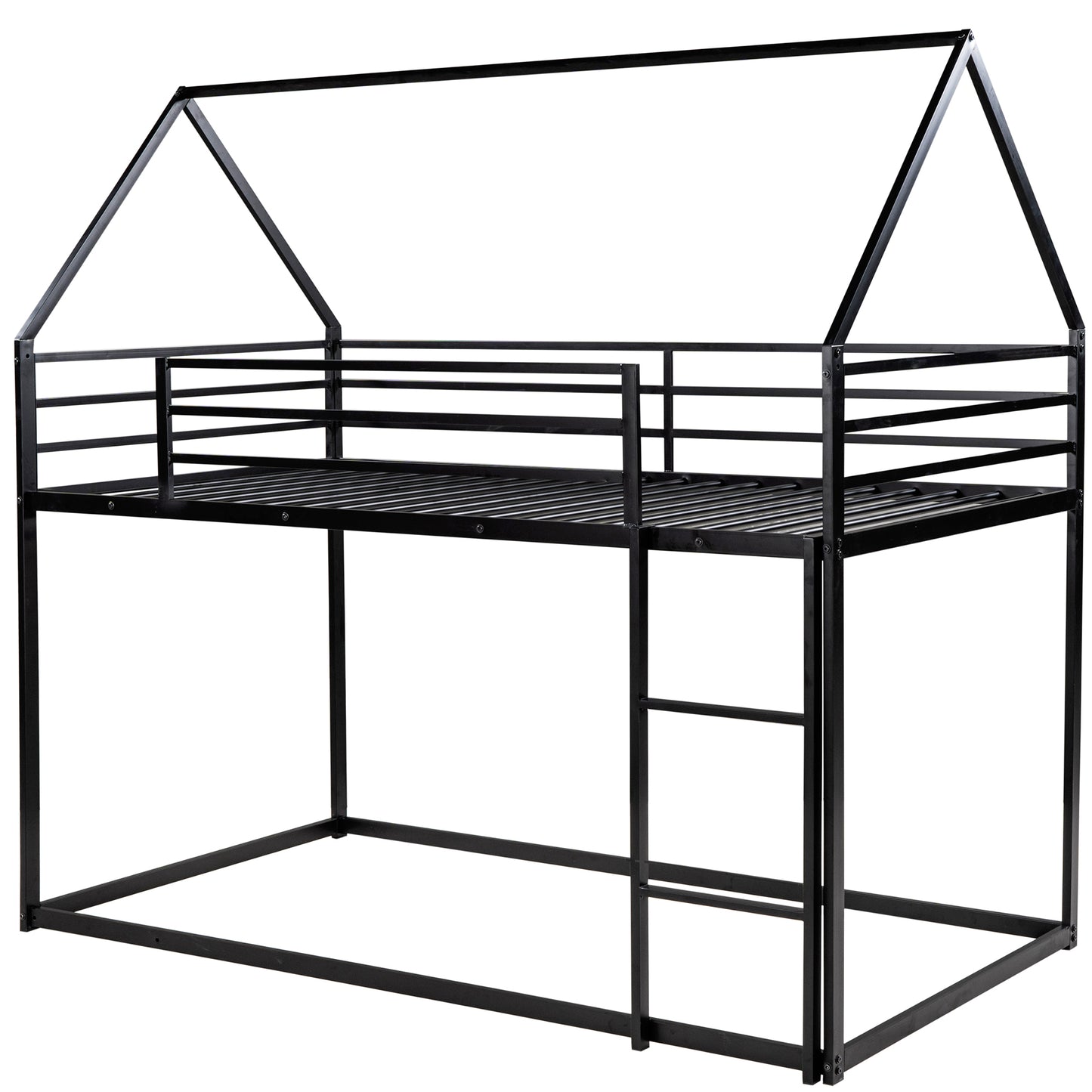 Twin House Bunk Bed for Kids - Black Twin over Twin Design with Built-in Ladder