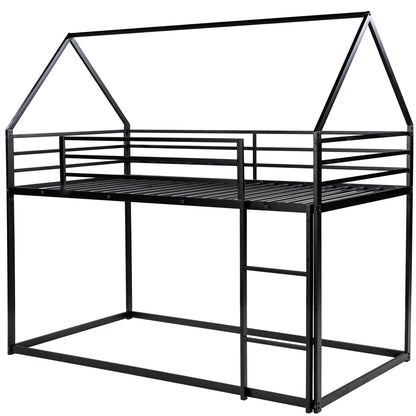 Twin House Bunk Bed for Kids - Black Twin over Twin Design with Built-in Ladder
