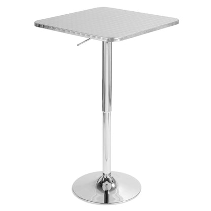 3-Piece Contemporary Adjustable Bar Set Square Bistro-Style Oval Footrest Silver-Chrome Metal Brown PVC