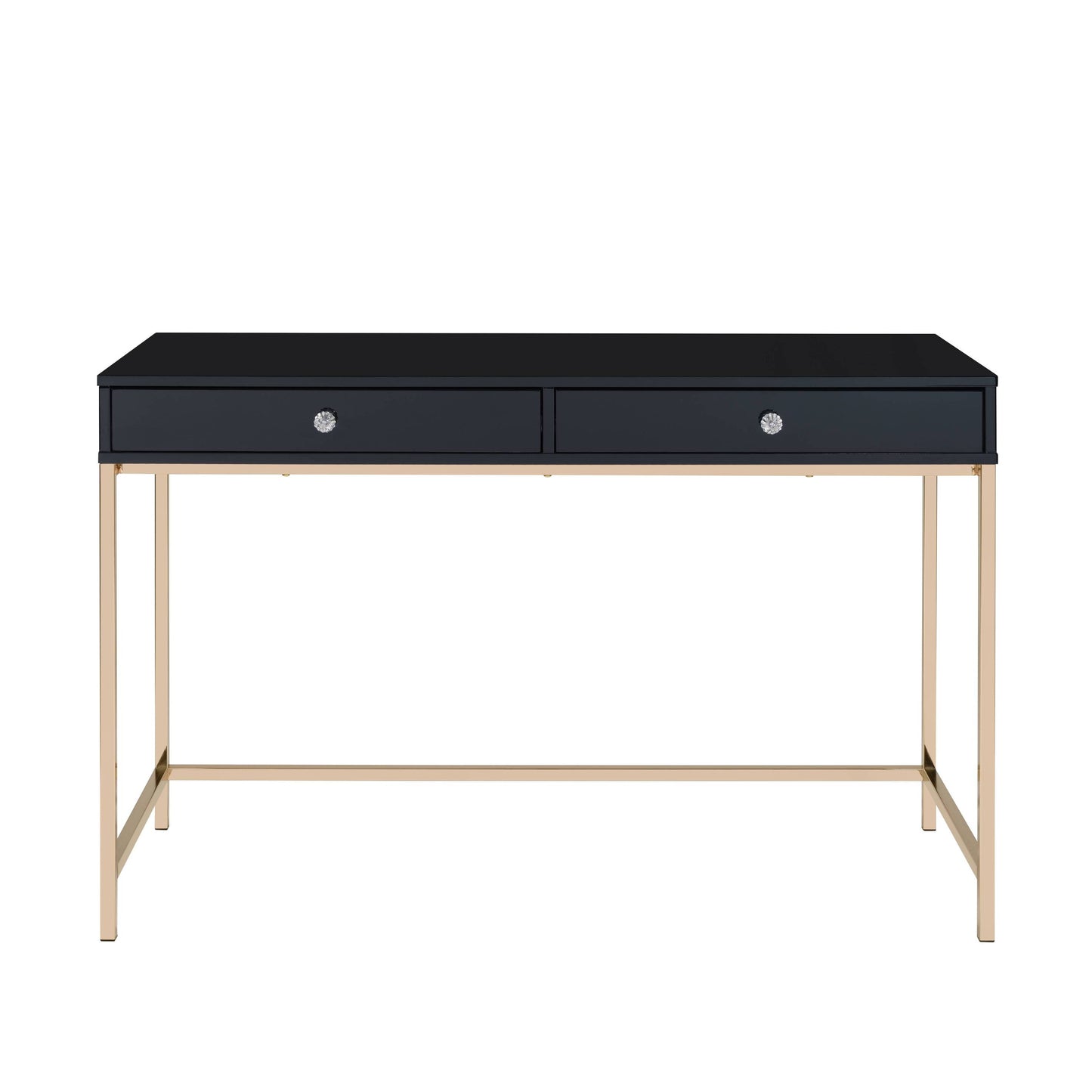 Contemporary Black and Gold Two-Drawer Office Writing Desk