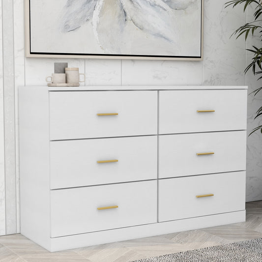 Elegant Antique White 6-Drawer Chest - Modern Storage Solution for Bedrooms