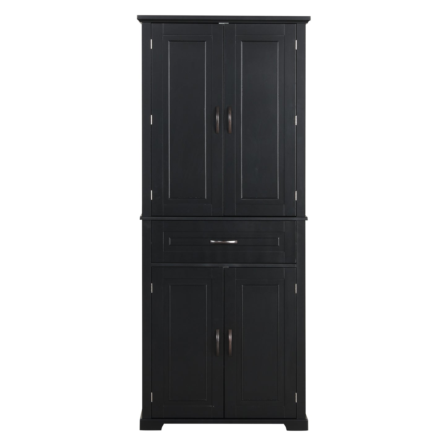 Tall Black Bathroom Storage Cabinet with Adjustable Shelf, Doors, and Drawer for Versatile Organization