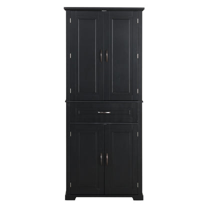 Tall Black Bathroom Storage Cabinet with Adjustable Shelf, Doors, and Drawer for Versatile Organization