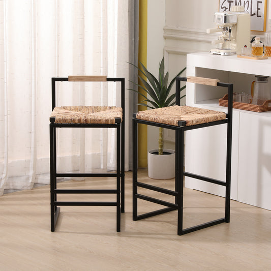 Set Of 2 Counter Height Water Hyacinth Bar Stools With Back