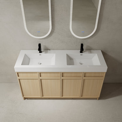 60-Inch Modern Freestanding Bathroom Vanity with Double Resin Sink & Soft-Close Doors